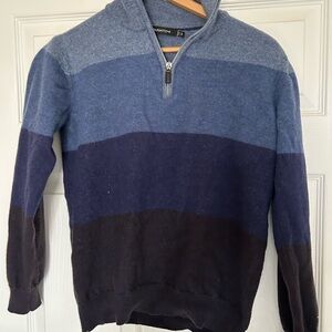 Bugatchi Men's Blue Colorblock Zip-Up Sweater 100% Merino Wool